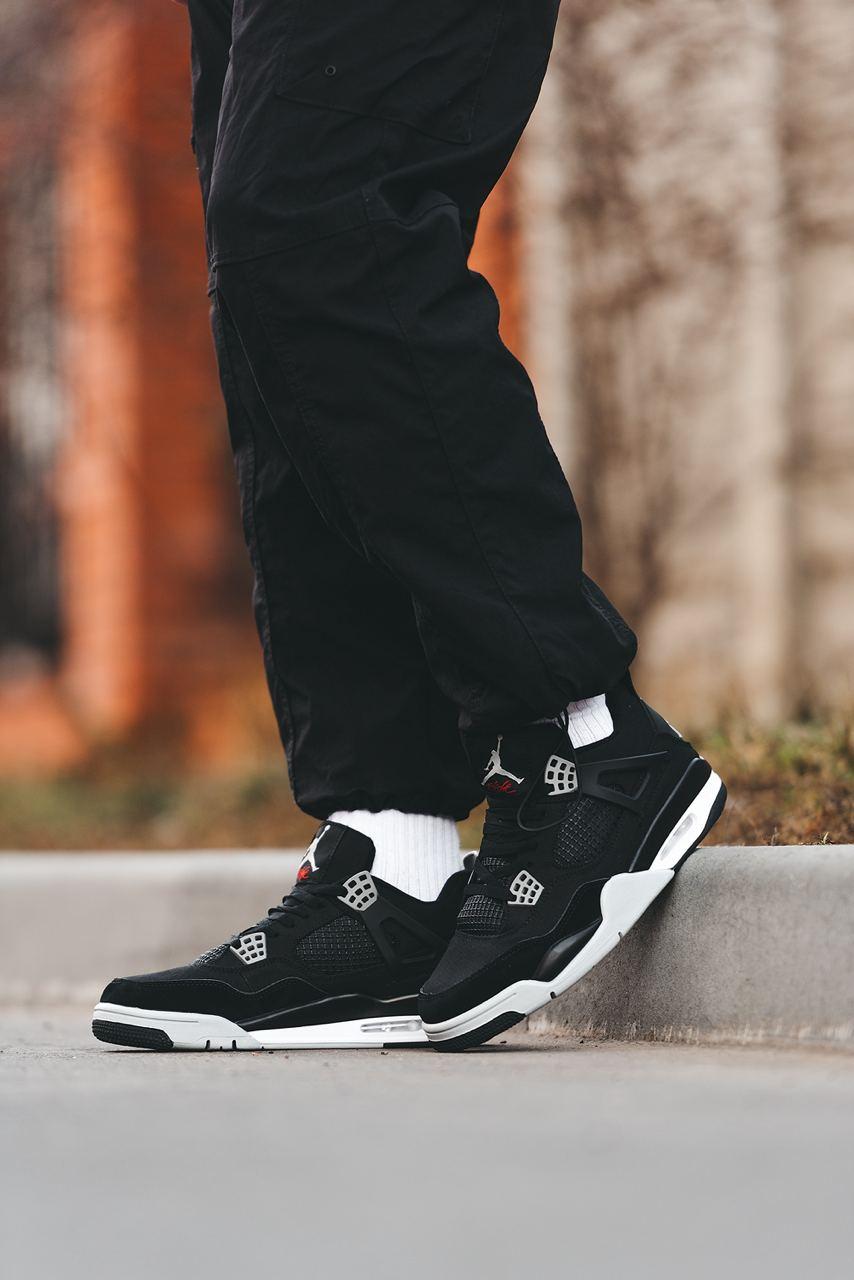 Кросівки чоловічі Nike Air Jordan 4 Retro Black Canvas чорний джердан демісезонні високі модні