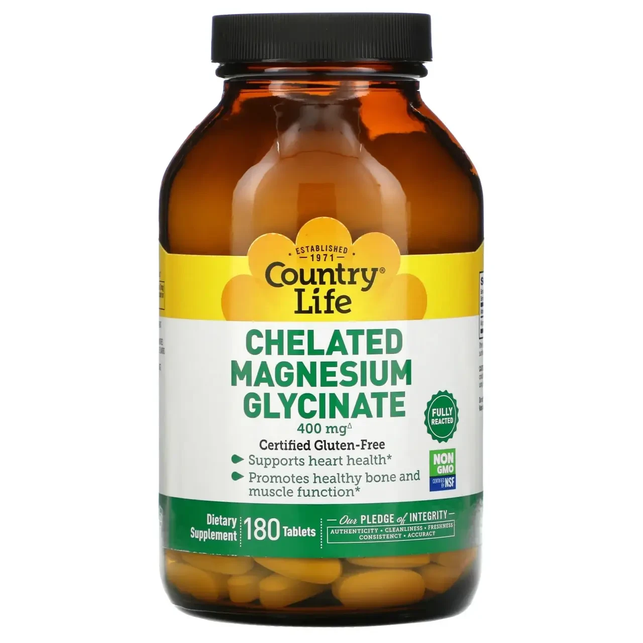 Магній Хелатний Гліцинат Country Life Chelated Magnesium Glycinate 400 мг 180 таблеток, фото 1