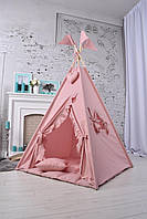 Вігвам Пудровий з рюшами дитячий намет будиночок для дівчинки, повний комплект
