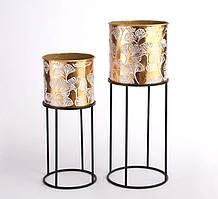 Кашпо для квітів із металу на підставці Гінкго золоте 2 шт.