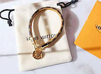 Браслет LV в золоте кожаный с логотипом луи
