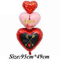 Фольгированный шар "Три Сердца I Love You". Размер: 95см * 49см. Пр-во Китай.