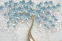 Фотошпалери Золоте 3d дерево з блакитними квітами