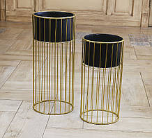 Кашпо на підставках для квіткового вазона 2 шт чорно-золотий