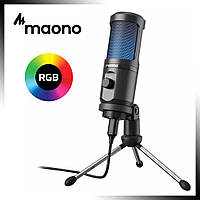 Професійний студійний мікрофон Maono AU-PM461TR RGB для запису вокалу, конденсаторний USB мікрофон для ПК