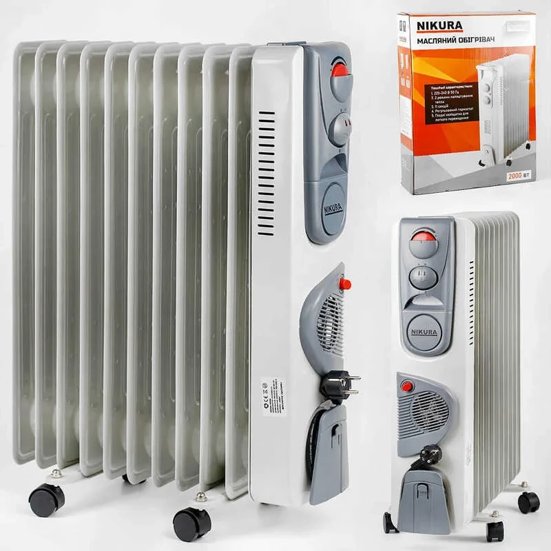 Електричний оливний нагрівач із дуйкою Nikura 16894, на 11 секцій, потужність 2500 Вт, фото 1