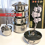 Набір каструль із нержавіючої сталі з 12 предметів Benson багатошарове дно, фото 2