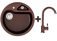 Мойка гранитная Stella Classic Коричневый + Кран в комплекте