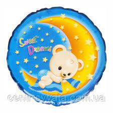 Фольгована кулька Flexmetal 18"(45 см) Коло "Sweet Dreams" ведмедик на місяці