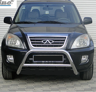 Передній захист кенгурятник без гриля з трубою WT006 нерж Chery Tiggo 2005-2013