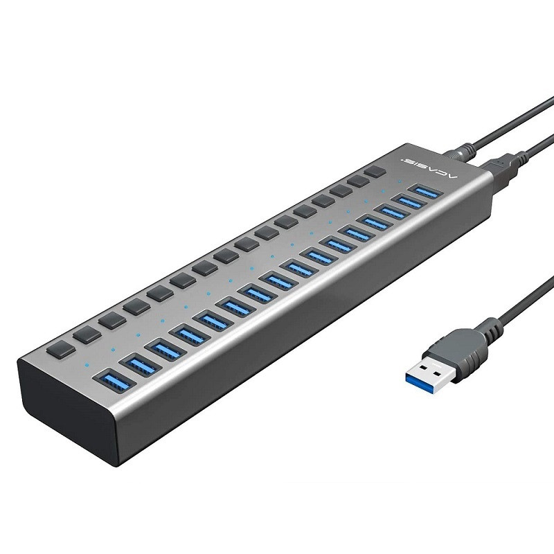 USB hub с блоком питания Acasis H716 16 USB 1 м Серебристый