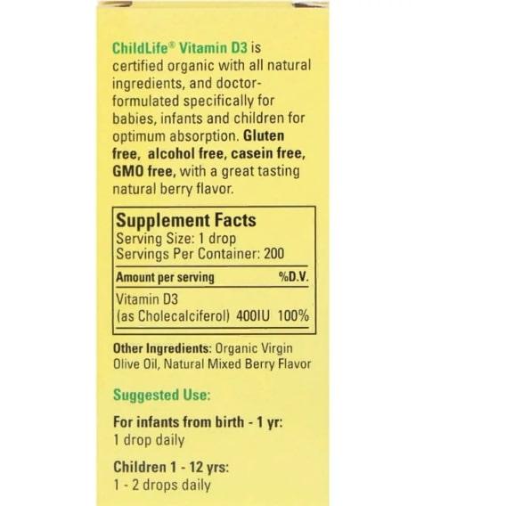Архив Витамин D ChildLife Organic, Vitamin D3 Drops, 400 IU, 0.338 fl