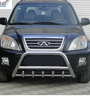 Передній захист кенгурятник з лого\без лого WT004\3 (нерж.) Chery Tiggo 2005-2013