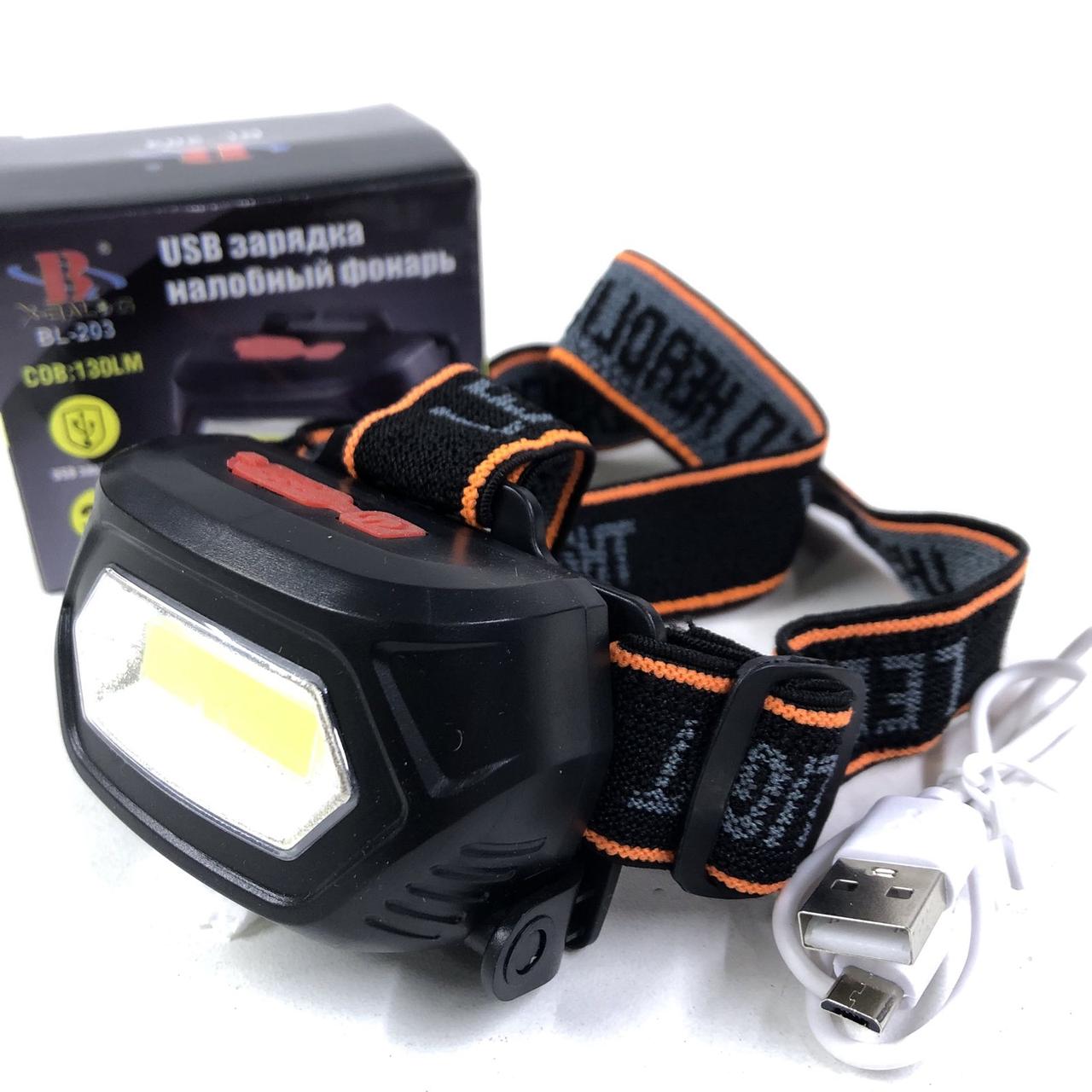 Налобний ліхтар акумуляторний BL 203/ 7568 COB USB (240 шт./ясть), фото 1