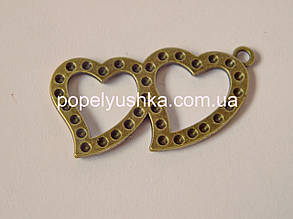 Два серця 5 см. Бронза