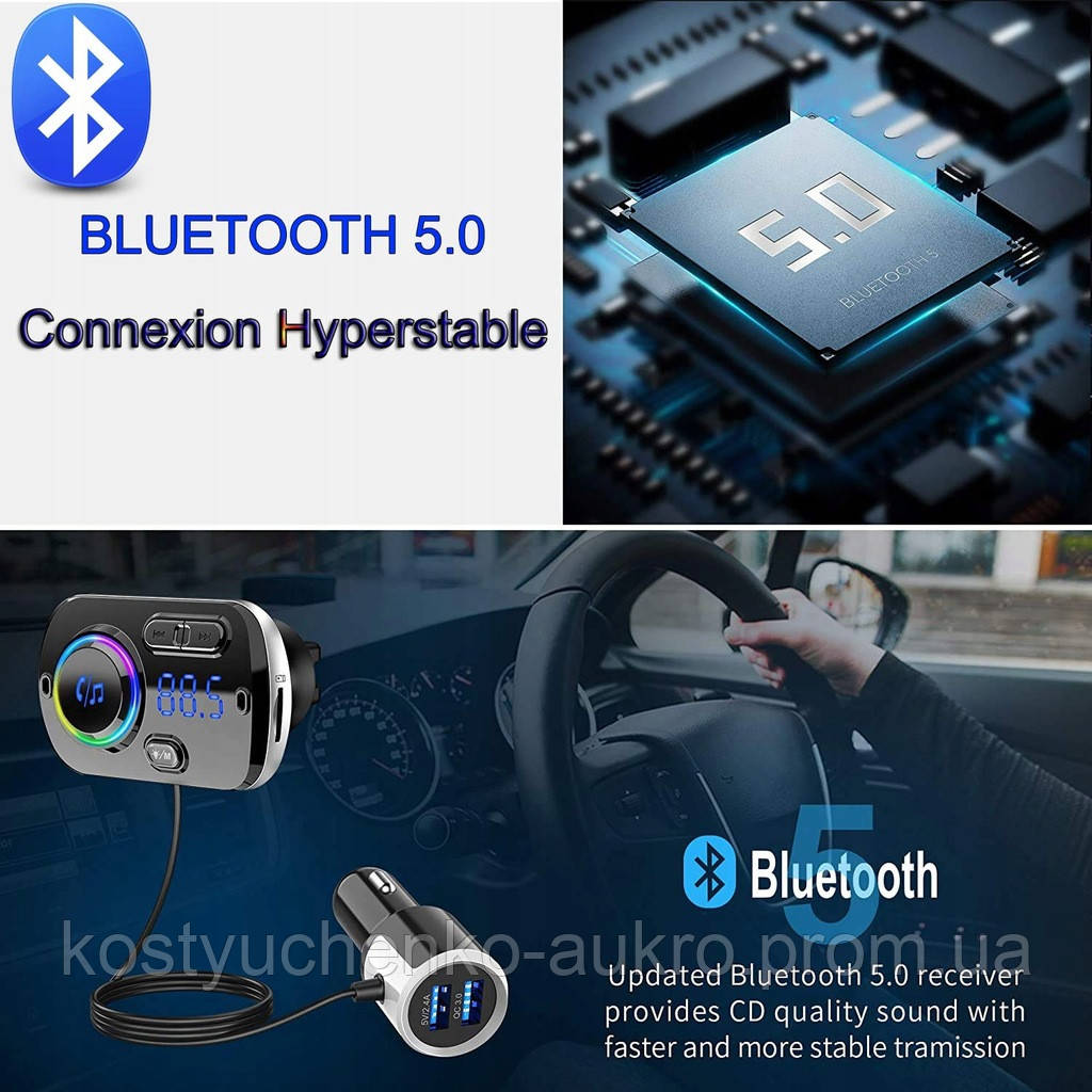 Трансмиттер SONRU FM передатчик Bluetooth 5.0 Hands Free Car Charger - фото 8 - id-p1745347739