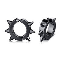 Модные стальные серьги-клипсы кольцо с шипами черные (NS0039_4)