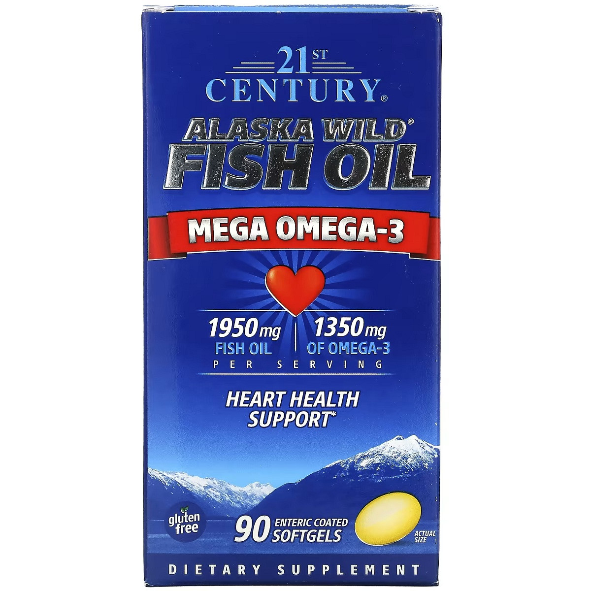 Жир дикої риби Аляски, Риб'ячий жир 1950 мг, Омега 3 1350 мг, Alaska Wild Fish Oil, Mega Omega 3, 21st Century,, фото 1