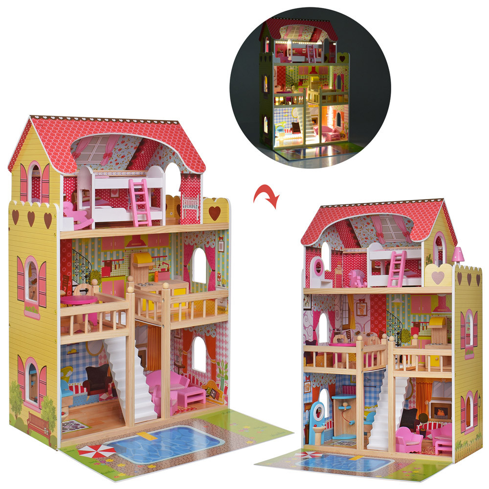 *Дерев'яний будиночок з меблями для ляльок зі світлом (аналог KidKraft) арт. 2671, фото 1