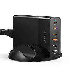 Мережевий зарядний пристрій GaN Blitzwolf BW-S25 Black для телефону 6 портів 75 Вт Портативна зарядна станція