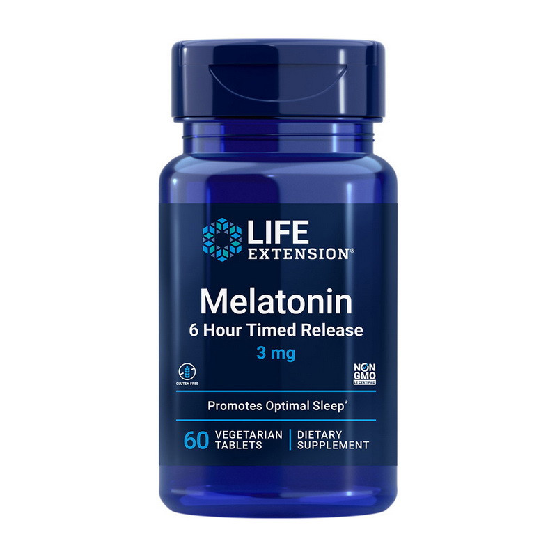 Life Extension Melatonin 3 mg 6 hour timed release 60 veg tabs поліпшення сну активне довголіття