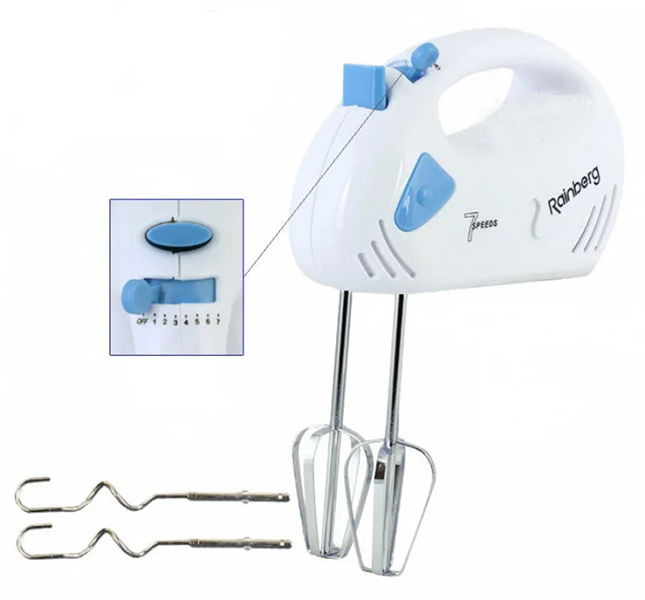 Міксер ручний Rainberg RB-1002 7 швидкостей 300 Вт | Міксер із насадками, фото 1