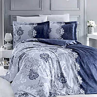 Комплект постели из сатина Issihome Lona Navy, Евро, 200х220, 240х260, 50х70-2шт и 70х70-2шт