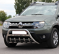 Передній захист кенгурятник з написом WT004 нерж Dacia Duster 2010-2018