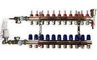 Коллектор для тёплого пола Gross латунный ( 11 КОНТУРОВ )в сборе без насоса