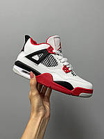 Кросівки чоловічі Nike Air Jordan 4 Retro Fire Red білий червоний джердан демісезонні високі модні