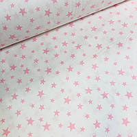 Хлопковая ткань (ТУРЦИЯ шир. 2,4 м) звезды большие и маленькие розовые на белом (R-FR-0656)