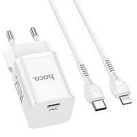 Мережевий зарядний пристрій Hoco N19 Rigorous PD25W та кабель Type-C - Lightning White, фото 4