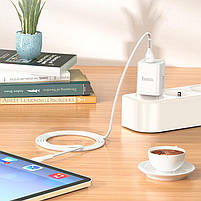 Мережевий зарядний пристрій Hoco N19 Rigorous PD25W та кабель Type-C - Lightning White, фото 6