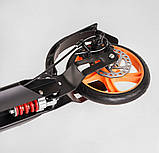 Самокат двоколісний Factor BS-98033 Чорний, з ручним дисковим гальмом, 2 амортизатори, підсклянник, фото 4