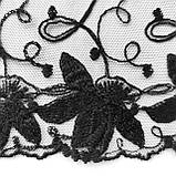 Ажурне мереживо, вишивка на сітці: чорного кольору нитка по чорній сітці, ширина 20 см, фото 7