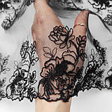 Ажурне мереживо, вишивка на сітці: чорного кольору нитка, чорна сітка, ширина 21 см, фото 5