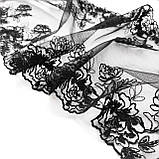 Ажурне мереживо, вишивка на сітці: чорного кольору нитка, чорна сітка, ширина 21 см, фото 4