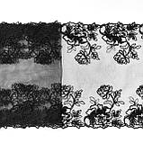 Ажурне мереживо, вишивка на сітці: чорного кольору нитка, чорна сітка, ширина 21 см, фото 8