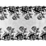 Ажурне мереживо, вишивка на сітці: чорного кольору нитка, чорна сітка, ширина 21 см, фото 3