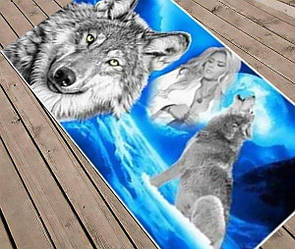 Красивий пляжний рушник із вовками 140х70 "Повнолуння"
