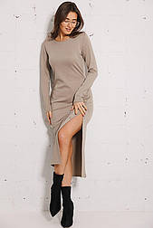 Жіноче плаття міді з розрізом від стегна на кнопках