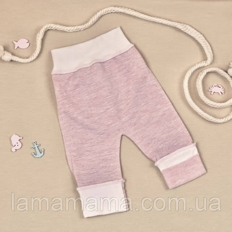 Повзуни-штани з манжетом 2в1 Меланж Рожевий Футер двунитка BetiS, фото 1