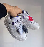 Кроссовки женские Nike Air Jordan 4 Retro White Purple найк аир джордан белый высокие стильные яркие
