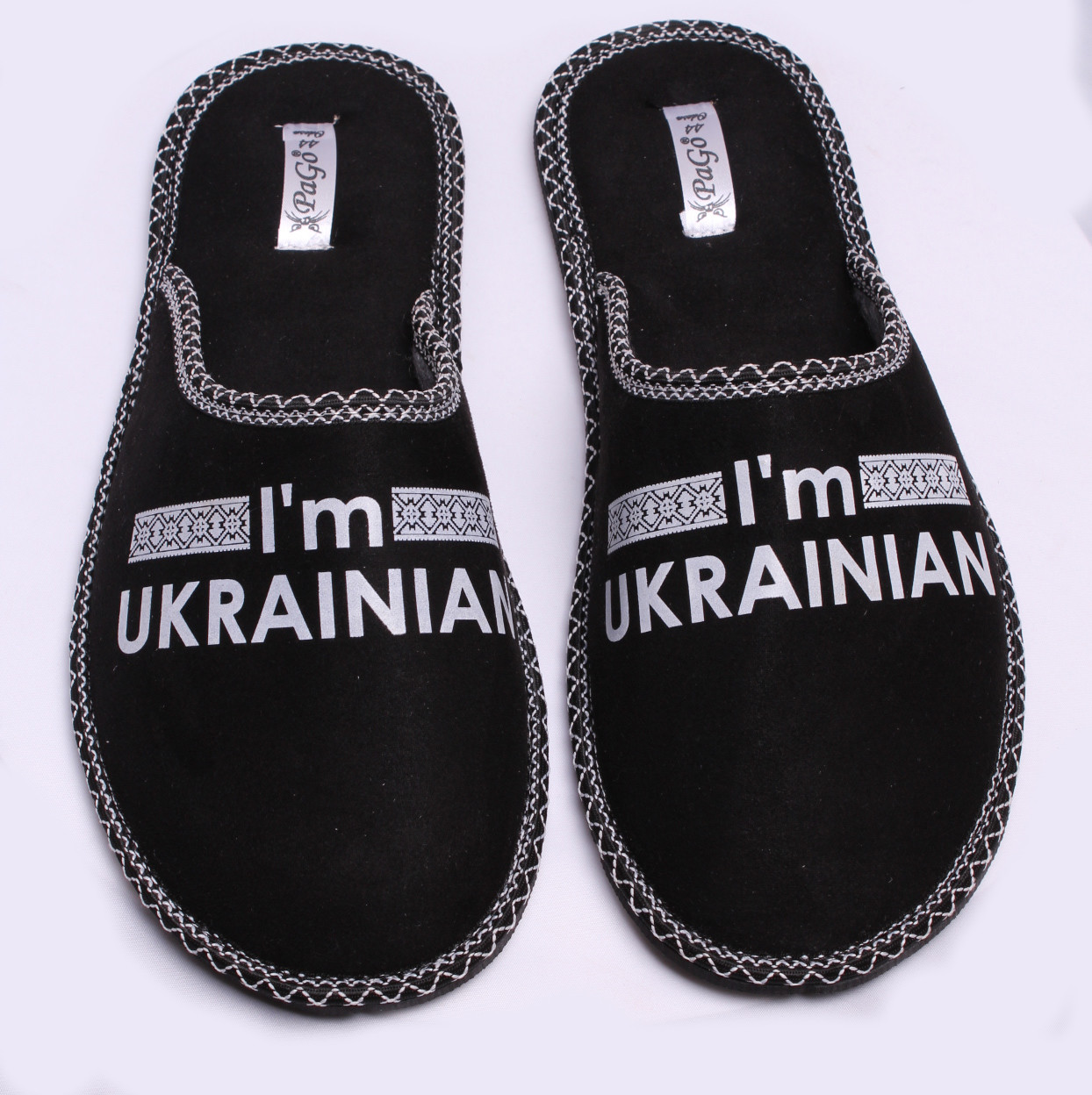 Тапочки чоловічі домашні чорні закритий носок тм "PaGo" модель з написом: I`m Ukranian, фото 1