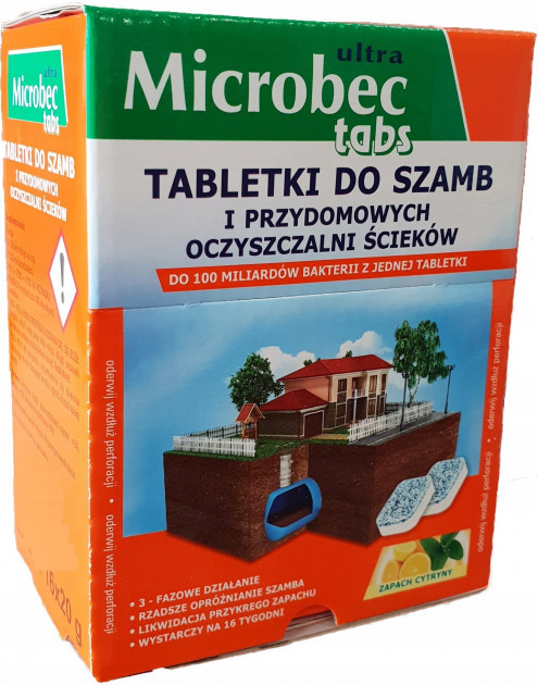 Упаковка таблеток для вигрібних ям і септиків Bros Microbec Ultra з ароматом лимона 20 г х 16 шт