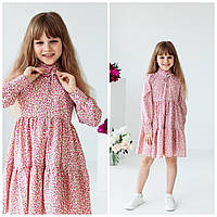Платье для девочки ткань софт розовое цветочный принт