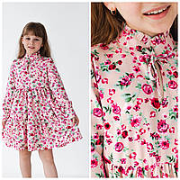 Платье для девочки софт бежевое в цветочек