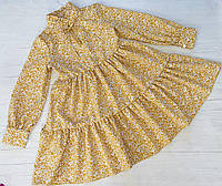 Платье для девочки софт жёлтого цвета в цветочек 128
