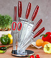 Набір кухонних ножів на підставці 8 предметів Edenberg EB-973 Набір ножів із неіржавкої сталі Червоний