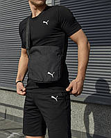 Комплект футболка черная Puma + Шорты + Барсетка